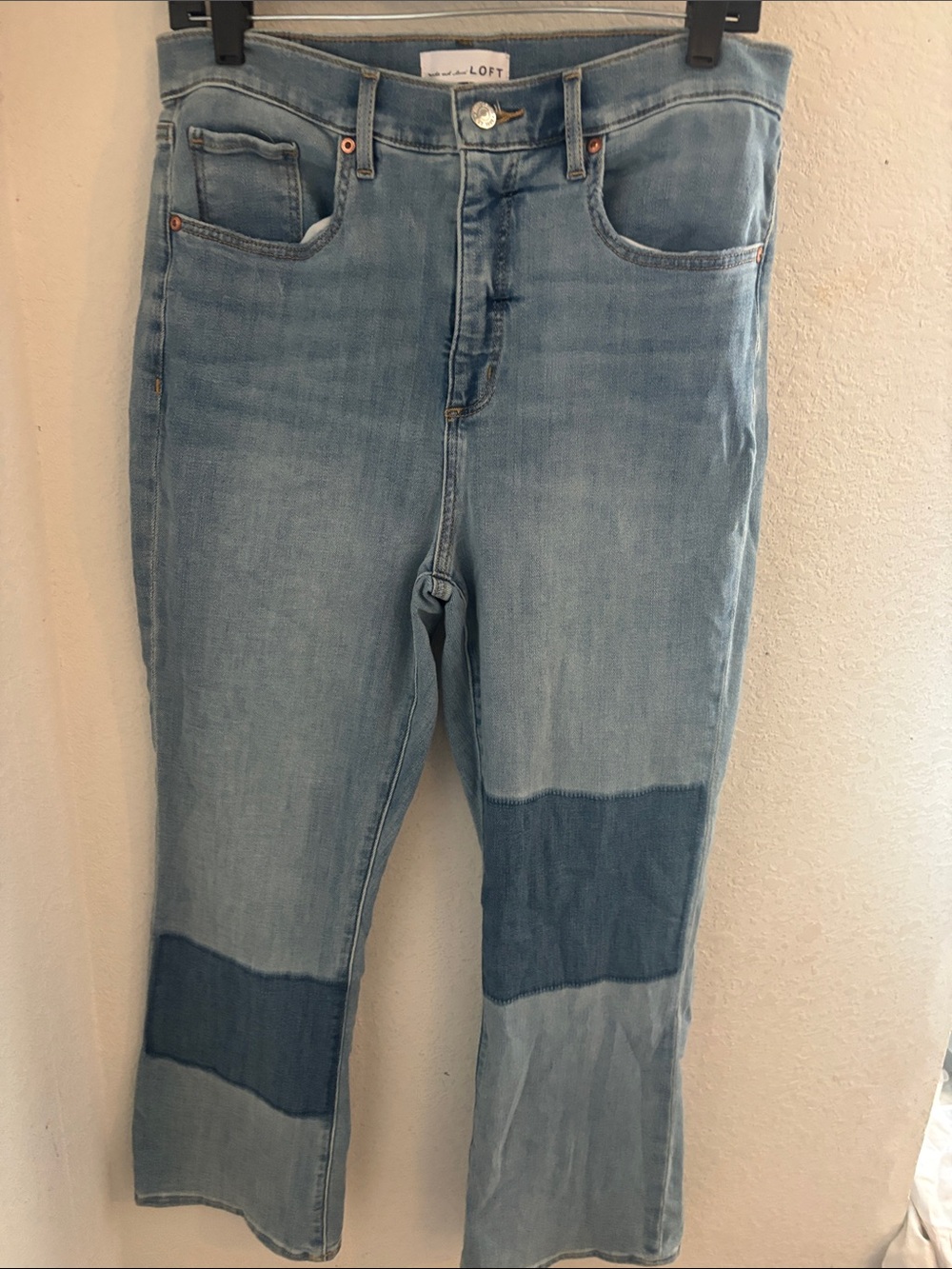 LOFT Two-Tone Blue Patchwork Straight-Leg Jeans